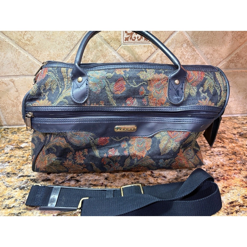 Vintage Jaguar Tapestry Weekender Bag-Shoulder-Tote-JCPenney-Cottage 14x9
